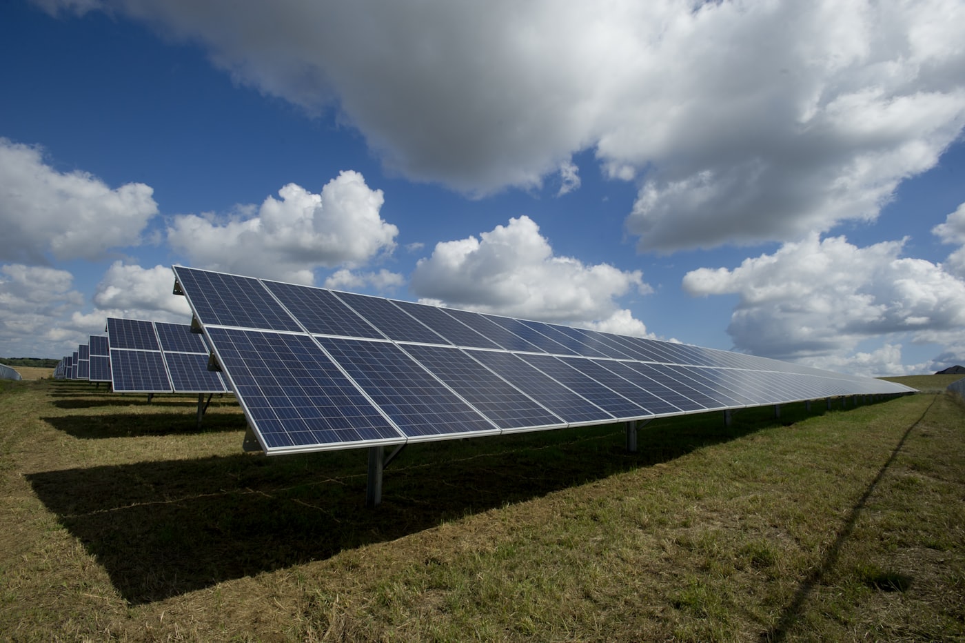 Large solar array under blue Florida sky