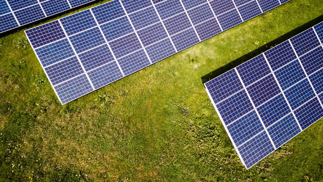 Aerial view of a residential solar array